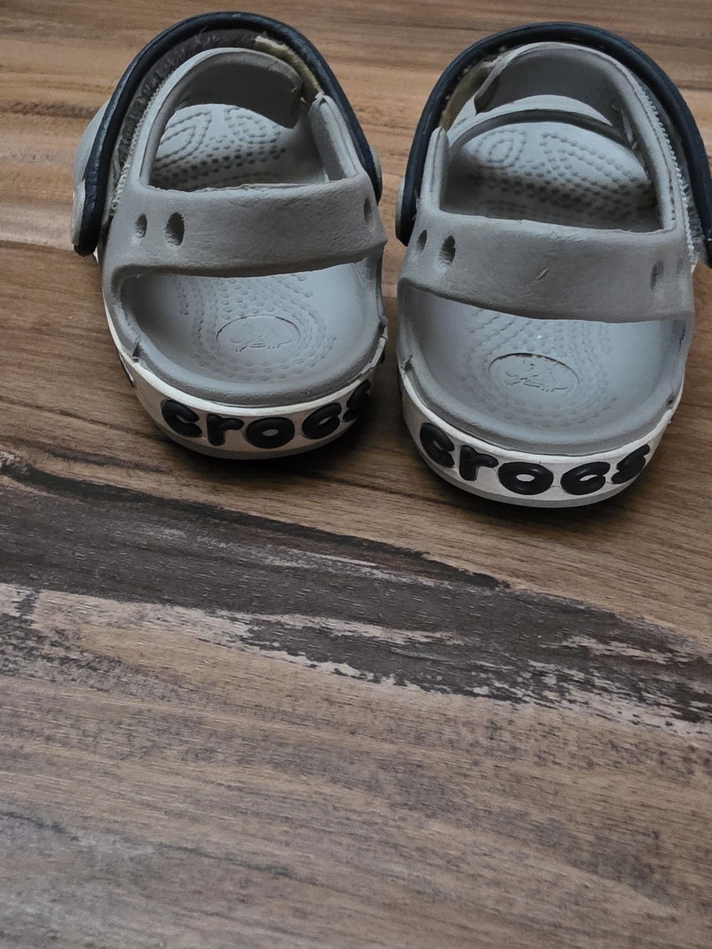 CROCS Kids Gray and Black Strap Sandals - Picture 3 of 6